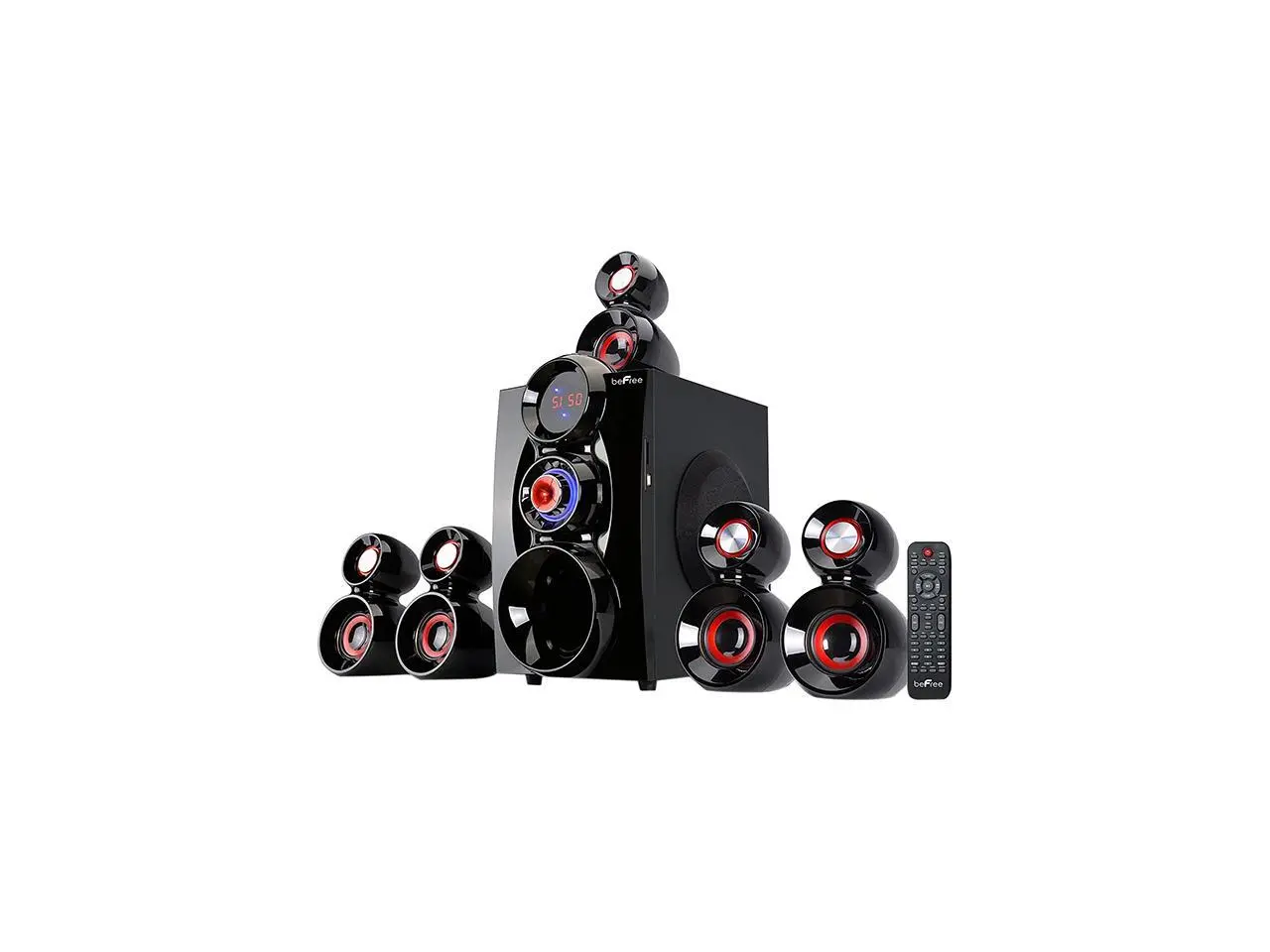 Befree Sound BFS-600 5.1 Channel Surround Sound Bluetooth Speaker System with 6.5 in. Amplifier, Red