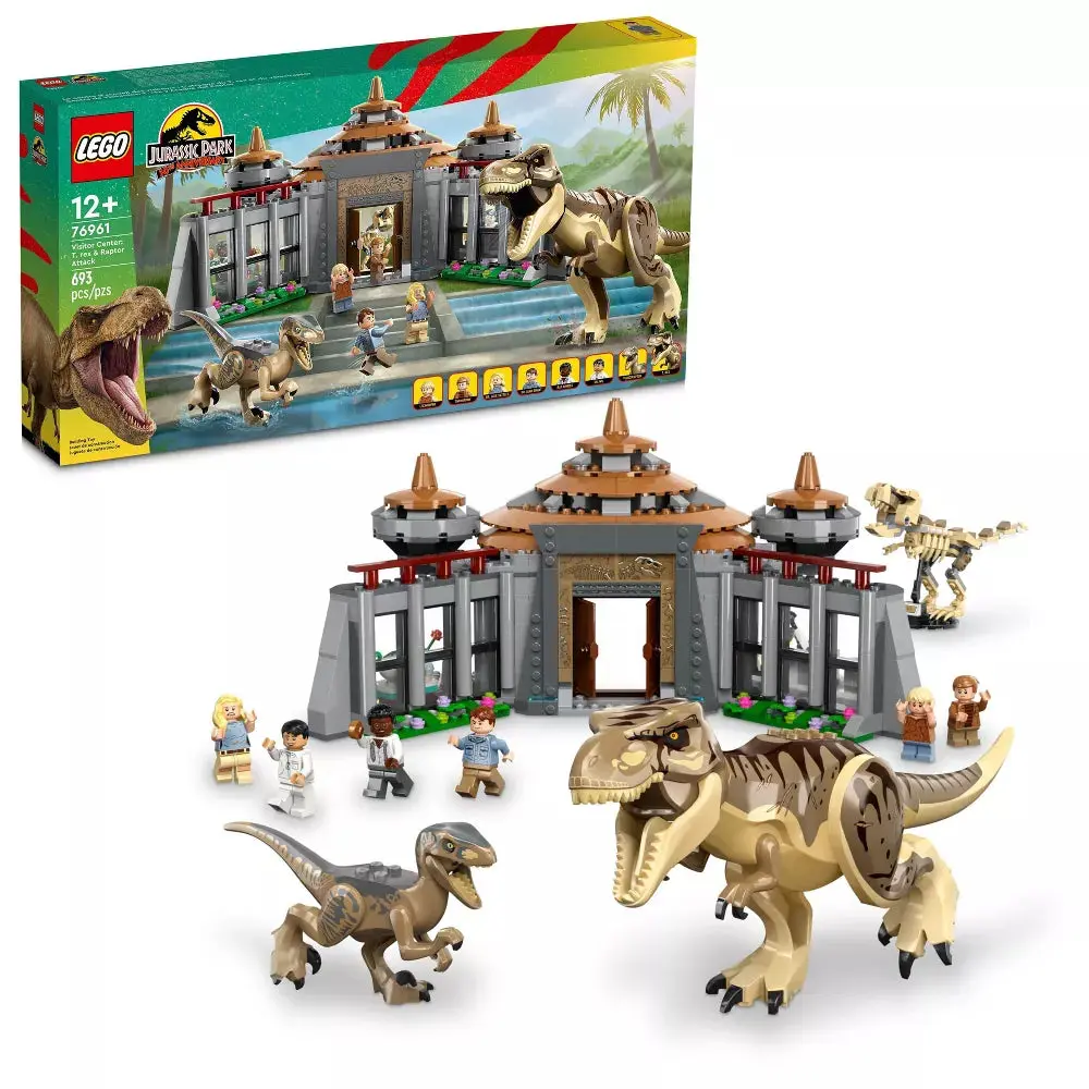 LEGO Jurassic Park Visitor Center T-Rex & Raptor Attack Building Bricks Set (76961) for Dinosaur Enthusiasts, Building Bricks Sets
