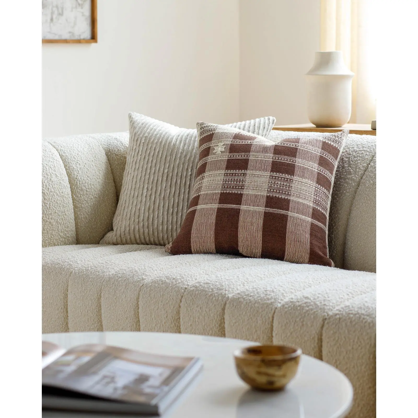 Livabliss Becki Owens x Myrna Classic Modern Plaid Accent Pillow - Comfy Cushion Cover, Cushions for Sofa, Neutral Elegant Home Decor Addition, Comfy Cushions