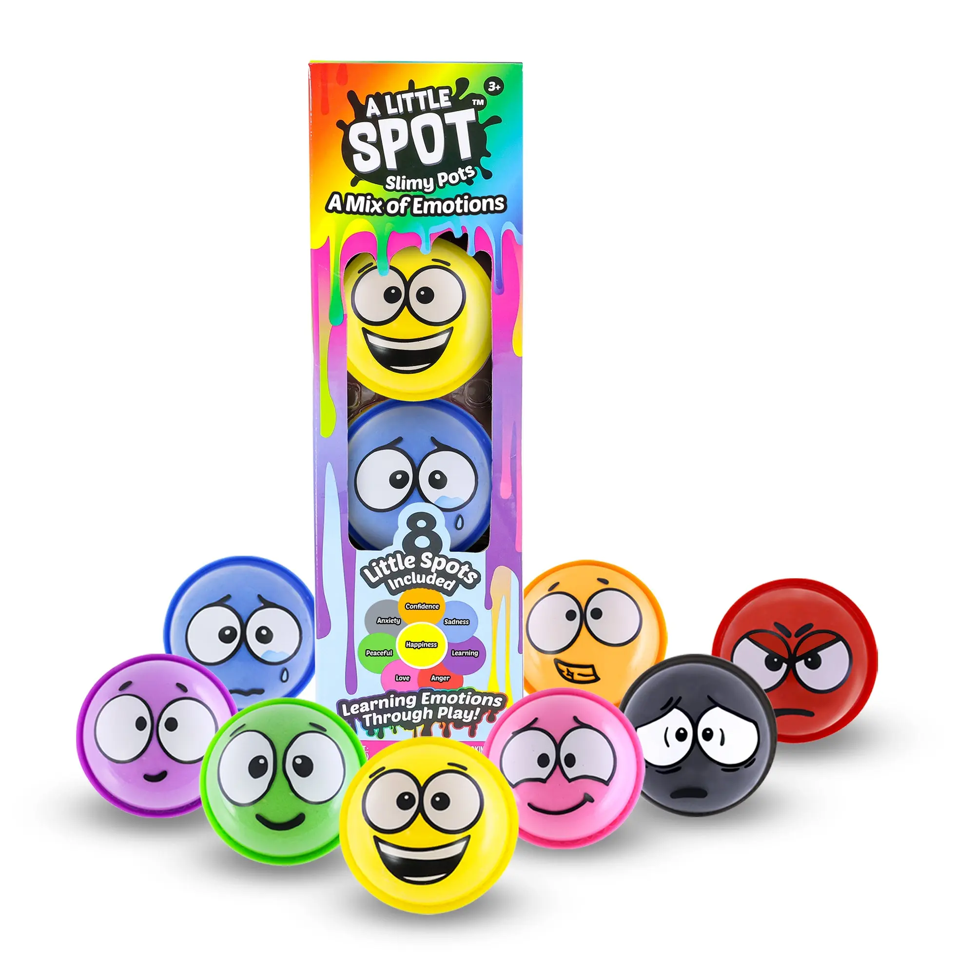 A Little SPOT Slimy Pots – 8 Pack Stackable Sensory Slime Set for Emotional Learning