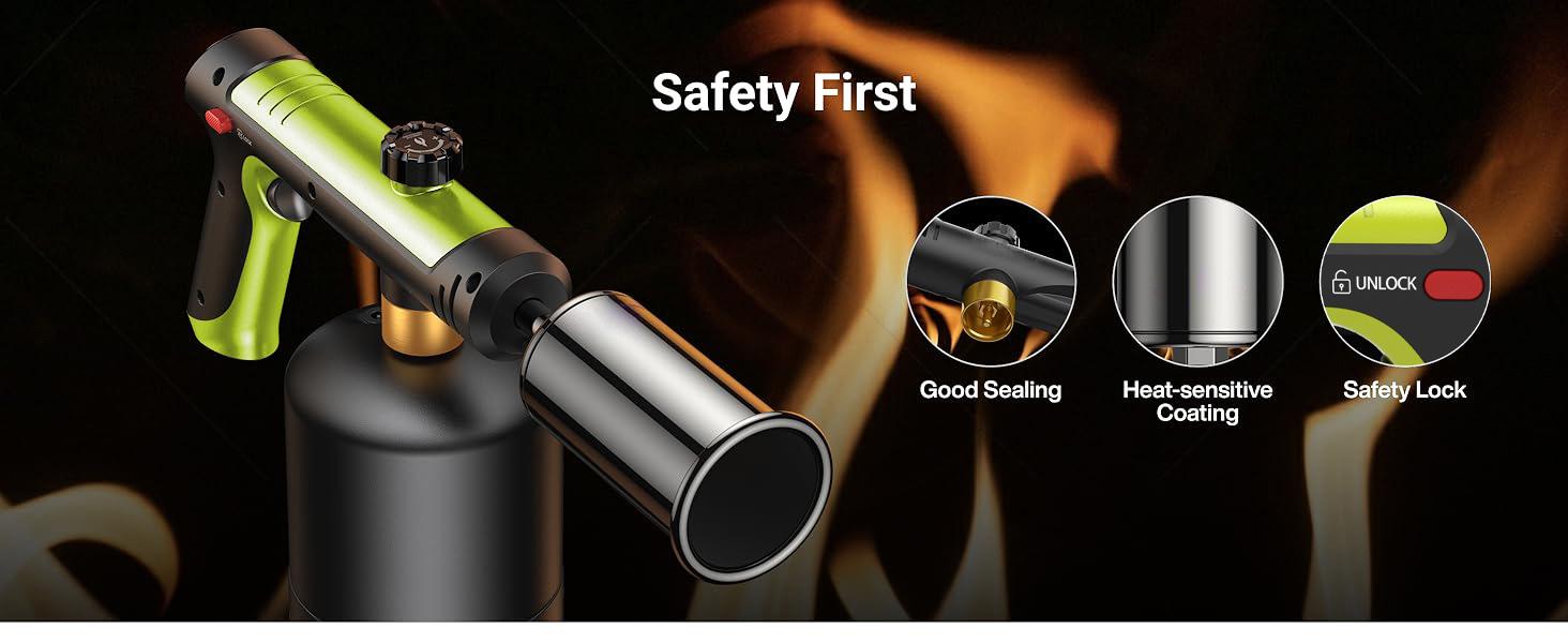 【FathersDayGift】SEESE Powerful Propane Torch (Propane Tank Not Included),Culinary Propane Torch Lighter, Adjustable Blow Torch for Sous Vide Searing Steak, BBQ