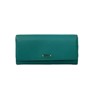 Pre-owned FENDI Cuoio leather Mini Bags Continental Wallet in teal with gold tone hardware.xb304#