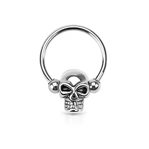 Skull Septum Nose Captive Bead Ring - Stainless Steel