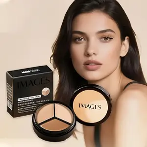 IMAGES Tri-Color Concealer with Brush - Moisturizing Paste for All Skin Types, Flawless Concealer for Blemishes, Dark Circles & Contours,  Perfect For Full Coverage, Cosmetic, Make Beauty  Waterproof Concealer palette, Perfect Gift, Makeup tiktokshopsprin