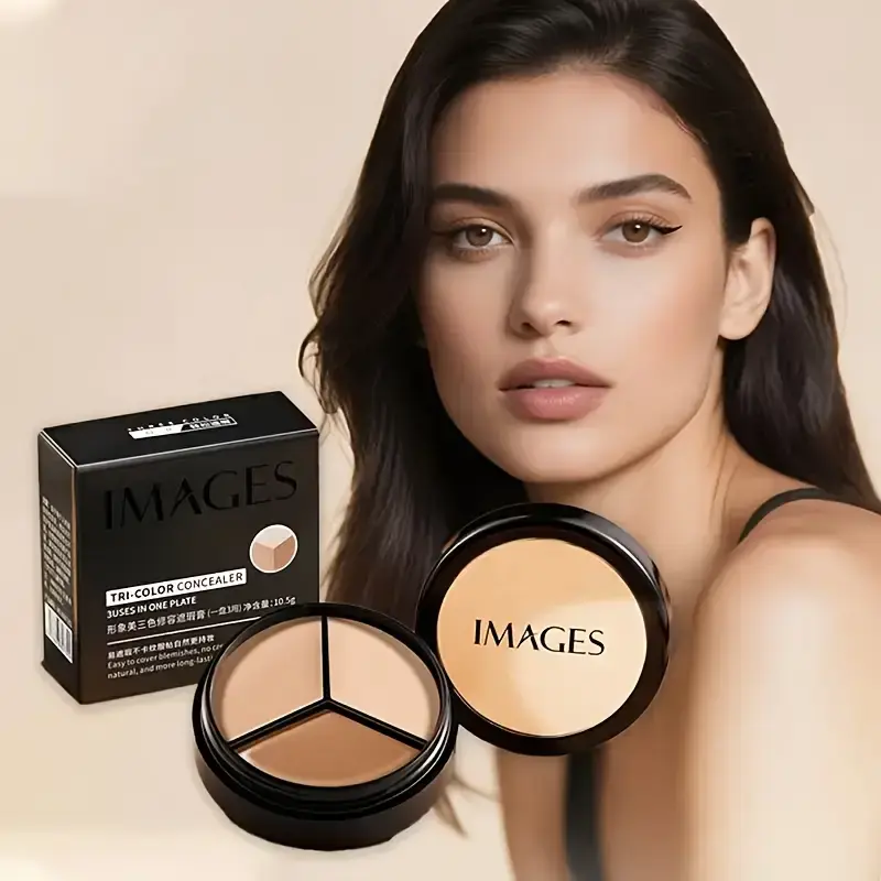 IMAGES Tri-Color Concealer with Brush - Moisturizing Paste for All Skin Types, Flawless Concealer for Blemishes, Dark Circles & Contours,  Perfect For Full Coverage, Cosmetic, Make Beauty  Waterproof Concealer palette, Perfect Gift, Makeup tiktokshopsprin