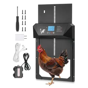 Automatic Chicken Coop Door System With DC And Battery Power, LCD Display, Light Sensor, Timer And Manual Setting, Anti-Pinch Safety, Durable Aluminum Alloy Construction, Chick Run Gate Opener For Farm Use
