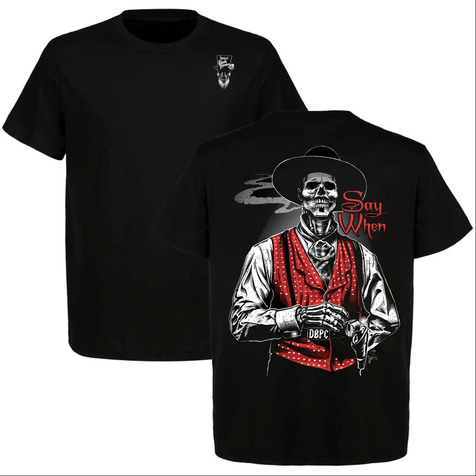 Doc Holliday Say When Western Skeleton Graphic Tee, Vintage Old West Streetwear T-Shirt, Halloween Cowboy Casual Top