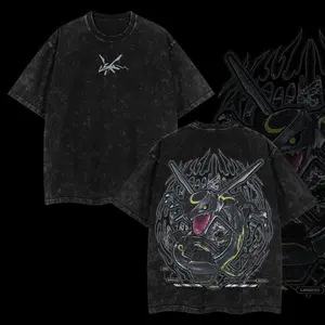 "Rayquaza" vintage unisex oversized anime and manga style acid-washed heavy cotton T-shirt, graphic T-shirt, anime fan clothing, men's clothing