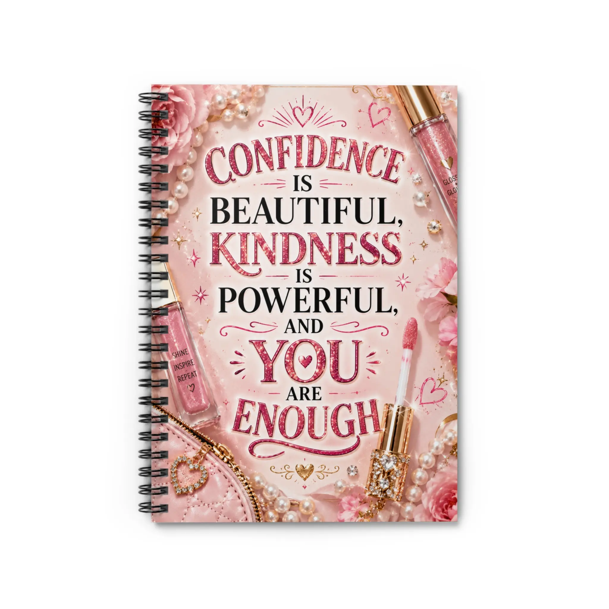 Creamy Feminine 6x8 Inches Metal Spiral Notebook with Glossy Front - Inspirational Quotes "Confidence is Beautiful", "Kindness is Powerful", "You Are Enough" - Office Stationery for Note-Taking, One Size, Journaling Supplies