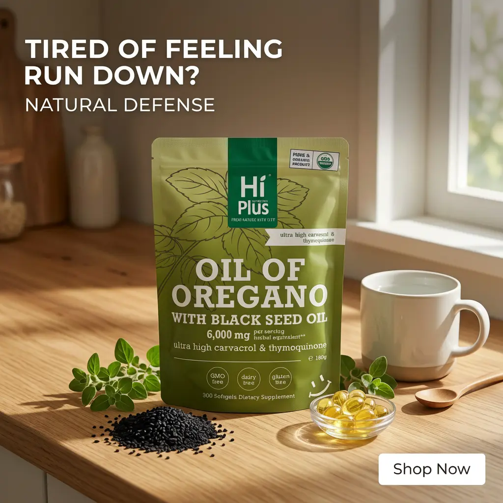 HiPlus Organic Oregano & Black Seed Oil Herbal Dietary Supplement (6000mg) - 300 Non-GMO Plant-Based Softgels for Immune Function Support, Herbal Supplements