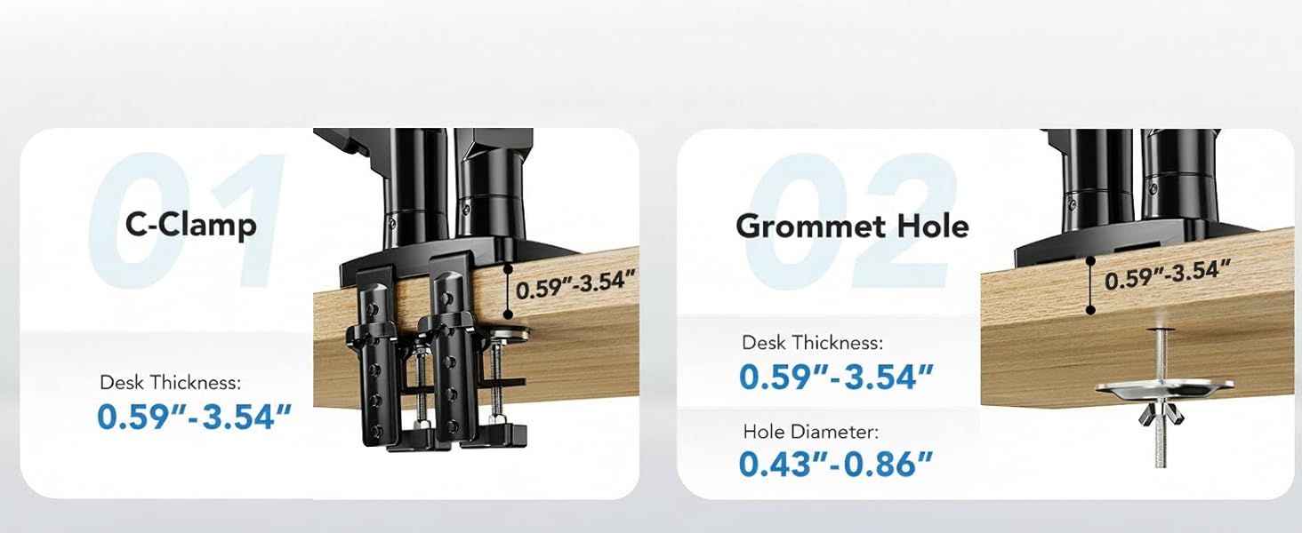 HUANUO Dual Monitor Arm Adjustable Gas Spring Monitor mount for Gaming and Home Office Setups, Monitor Arm hold up to 30" with 19.8 lbs Max Weight and C-Clamp or Grommet Hole Mounting