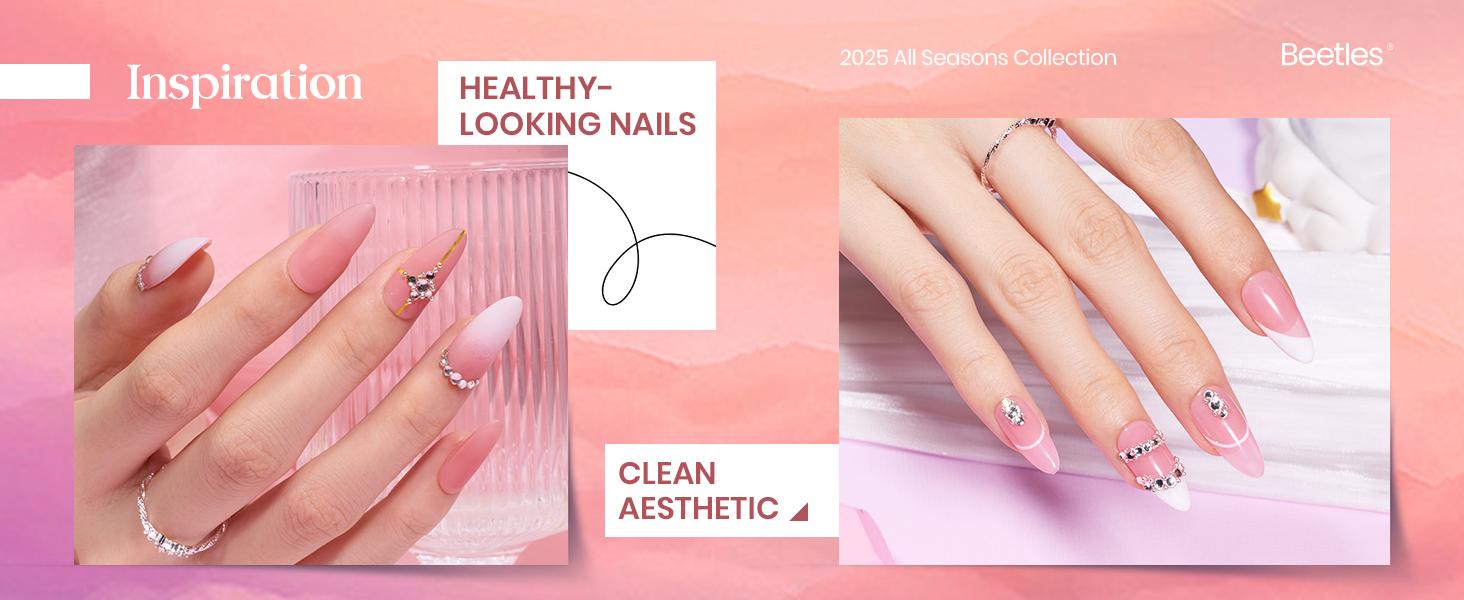 Beetles Pink Nude Gel Nail Polish Set with Base&Top Coat - Sheer Glitter, Soak Off, DIY Manicure, Neutral Jelly Pink, Nails at home DIY Nail Cutics Cosmetic