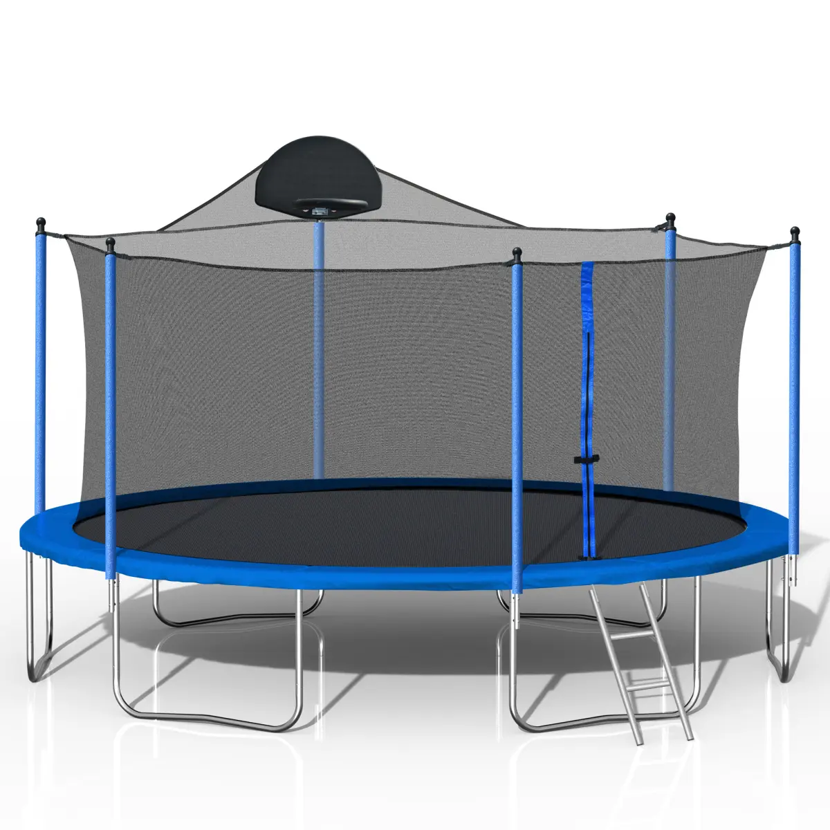 [Bellemave] 12FT-14FT Exercise Fitness Trampoline, Bouncy Outdoor Trampoline with Basketball Hoop, Ladder, Net Enclosure, Home Workout Equipment, Exercise Trampoline