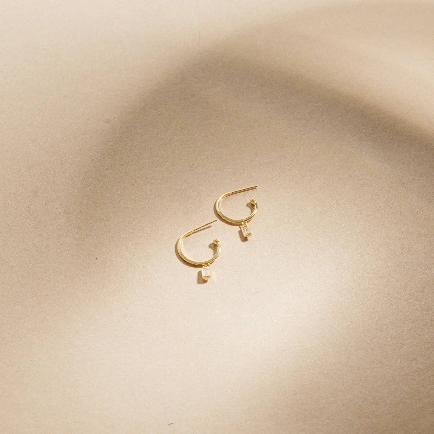 Elle Huggies by Caitlyn Minimalist - Dainty Baguette Diamond Drop Hoop Earrings - Minimalist Jewelry - Bridesmaids Gifts