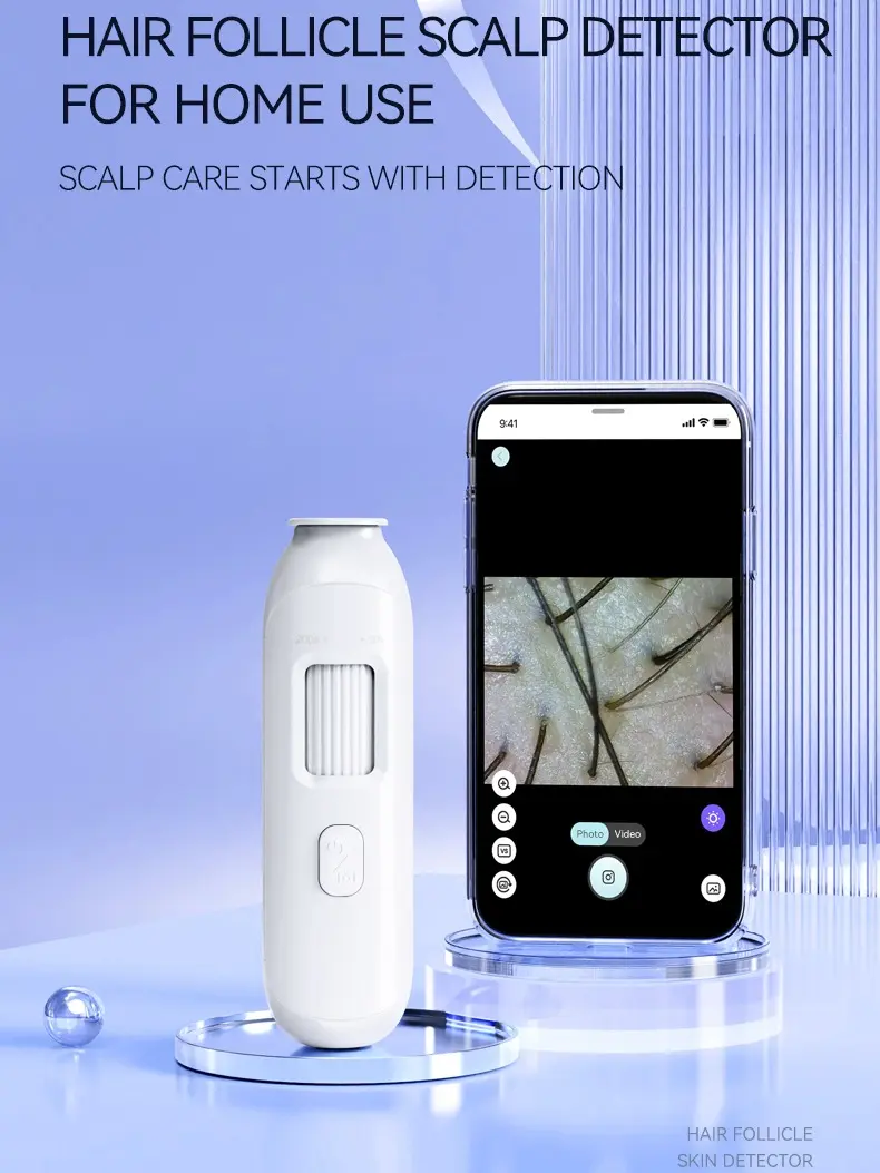 Wireless Scalp Camera & Skin Analyzer - 200X HD Dermatoscope Electronic Assisted Skin Care Device, Portable Rechargeable Handheld Trichoscope, Easy Phone Connection, Detailed Hair Follicle Analysis for Home Scalp Health Check, Electronic Assisted Skin Car