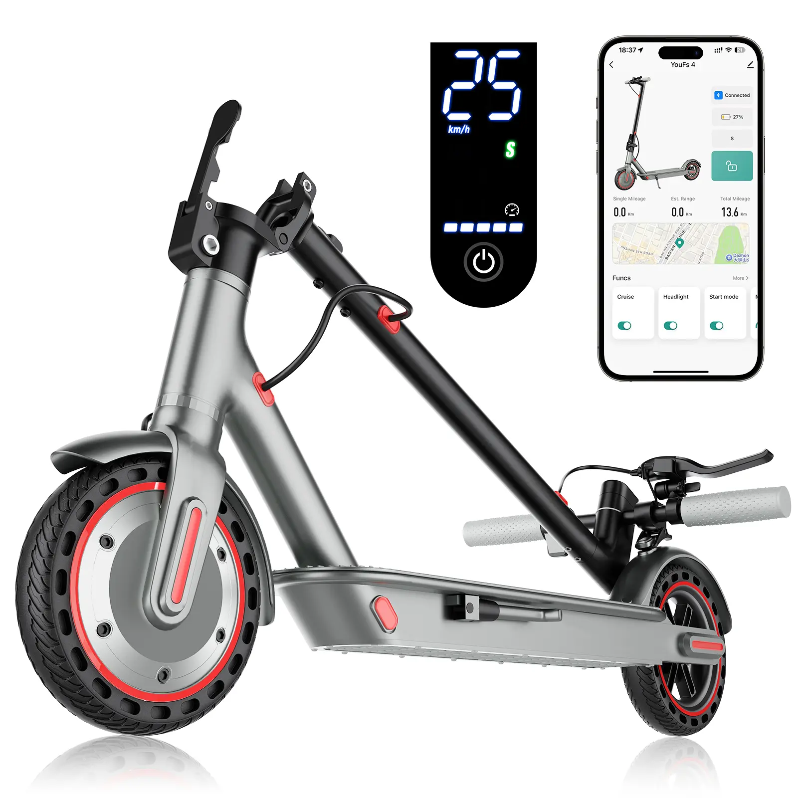 Multifunctional Foldable Electric Scooter for Adults - Compact Fold, 350W Motor, 19 MPH Urban Commuter, 8.5-in Solid Tires, Front & Rear LED Lights, Smart App Control, 265 lbs Max Load, Tech Gadgets, Folding Motorized Scooter, Portable Folding Scooter