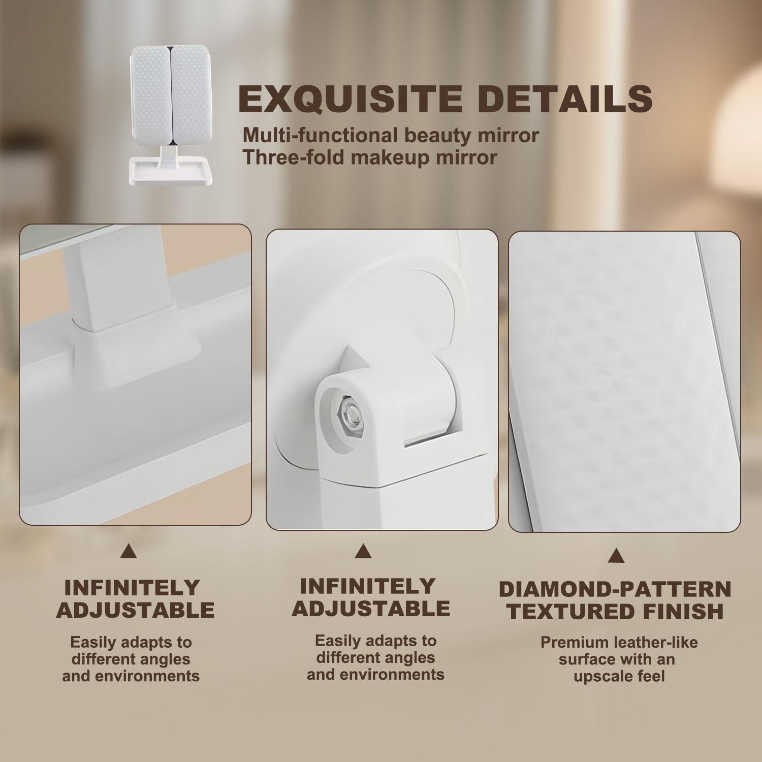 Foldable LED Makeup Mirror with 3 Light Modes（White/Warm/Natural Light），2X/3X Magnification，Adjustable Brightness Dimmable Touch Control，360° Rotating，Gift Box，Perfect Gift for Her， Portable