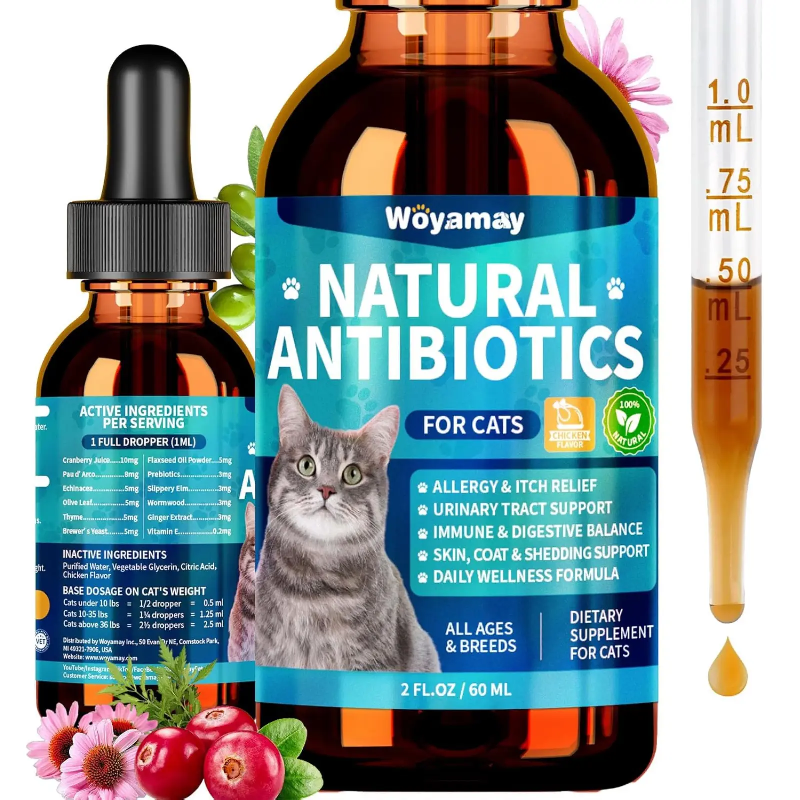 Herbal Drops for Cats, Natural Formula for Cat Allergy Relief, Urinary Tract Health, Itch Relief & Digestion Support with Cranberry Vitamin E Prebiotic, Overall Health Supplement #DealsForYouDays #SummerWins