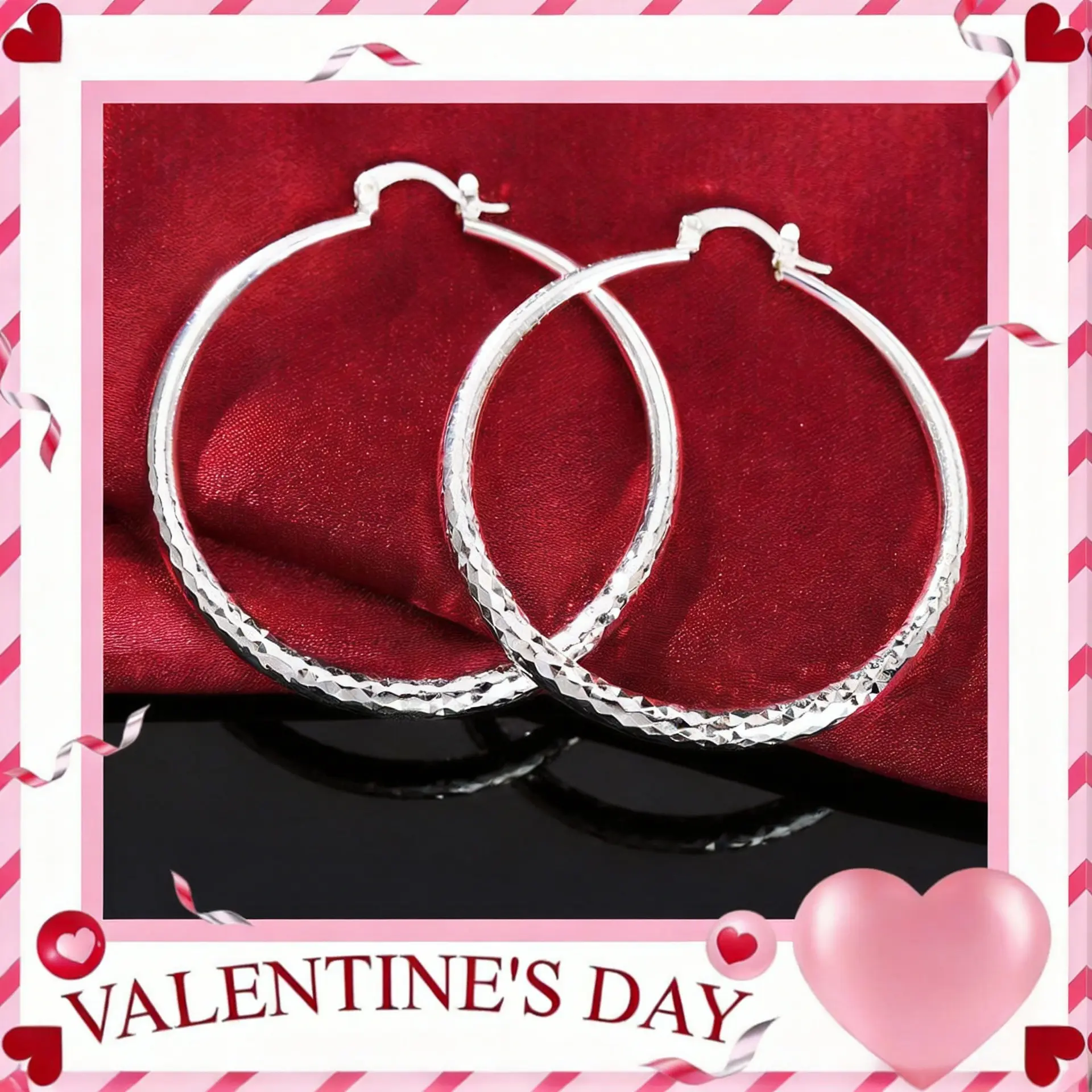 Women's 50mm Diamond-Cut Hoop Earrings - 925 Sterling Silver Plated, Hypoallergenic, Lightweight Shining Statement Jewelry