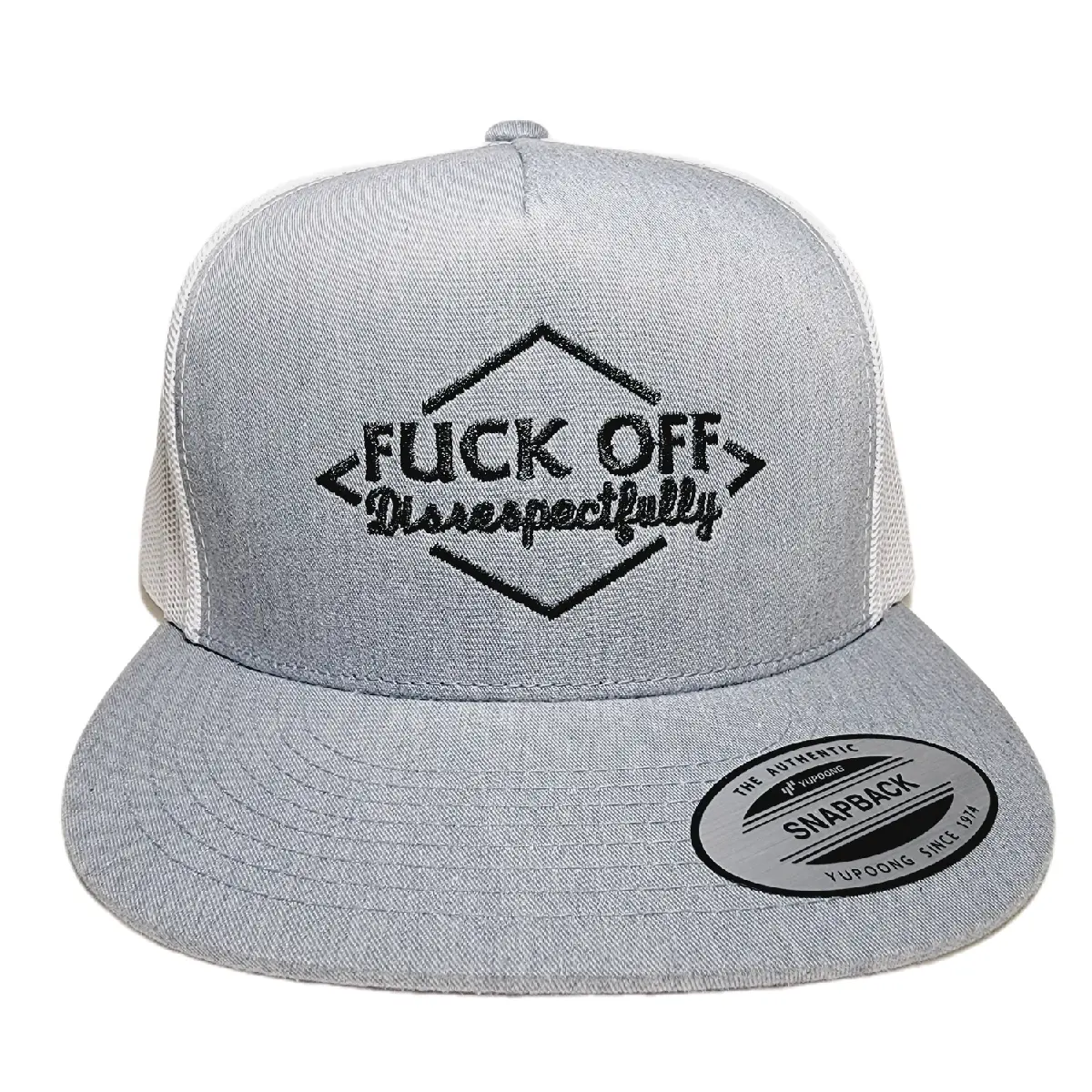 F*ck Off Disrespectfully Graphic, Breathable Mesh Cap, Adjustable Flat Bill, Adjustable Outdoor Cap, Casual Hat for Sports Use, Embroidery Trucker Hat, Funky, Unisex Fit, Spot Clean, Direct Embroidery, Embroidered Text, Bold Graphic Hats, Flatbill Snapbac