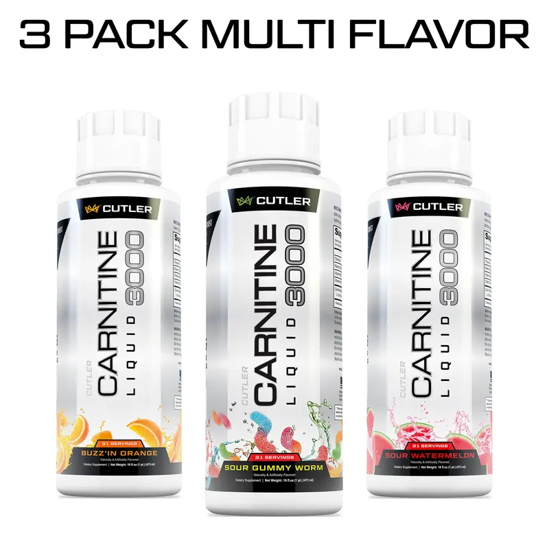 Cutler Nutrition 3 Pack Multi Flavor Carnitine Liquid 3000 Energy Sport Beverage Drink Variety Pack US Edition