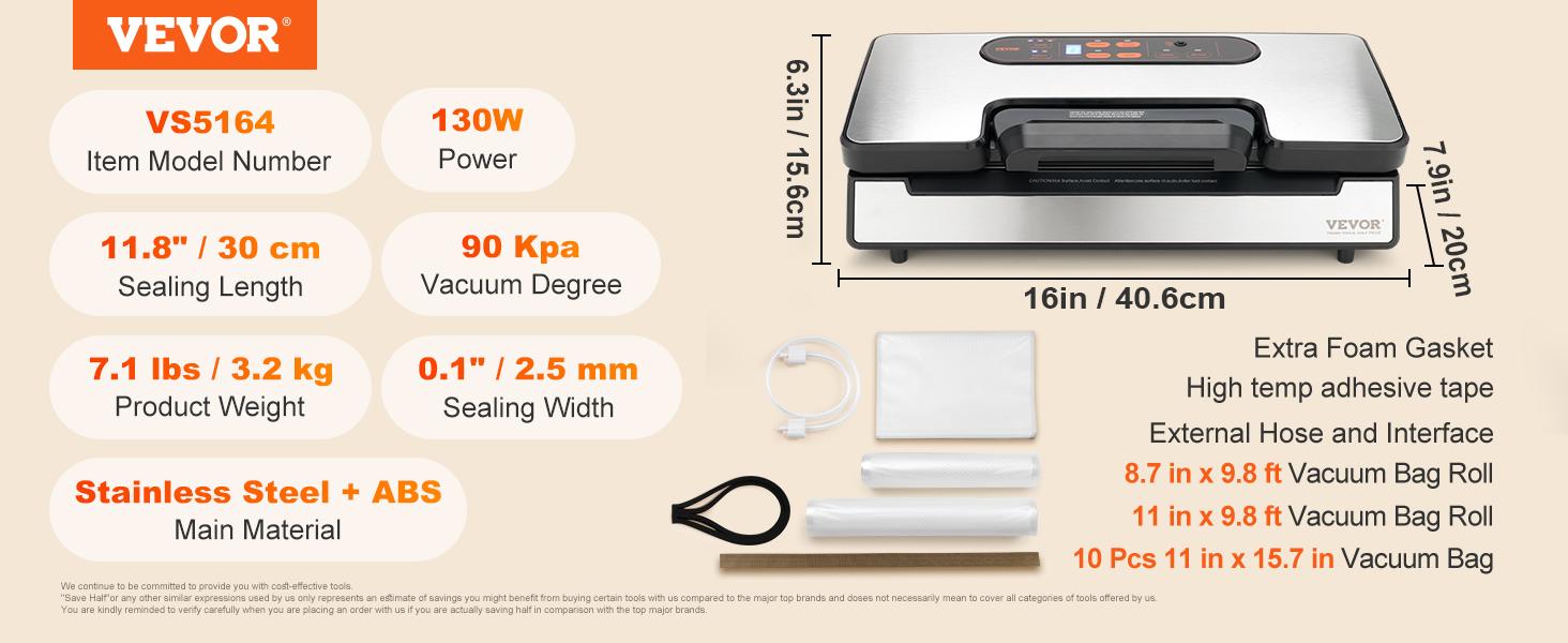 VEVOR Vacuum Sealer Machine, TikTokShopBlackFriday, 90Kpa 130W Powerful Dual Pump and Dual Sealing, Dry and Moist Food Storage, Automatic and Manual Air Sealing System with Built-in Cutter, with Seal Bag and External Hose VEVOR Vacuum Sealer Machine, TikTokShopBlackFriday, 90Kpa 130W Powerful Dual Pump and Dual Sealing, Dry and Moist Food Storage, Automatic and Manual Air Sealing System with Built-in Cutter, with Seal Bag and External Hose