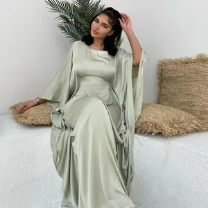 Satin Butterfly Robe Inner Belt Muslim Women Long Dress Summer, Dubai Turkish Islamic Clothing Ramadan Eid Robe summer outfits Maxi