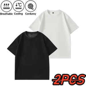 New men’s heavyweight solid-color summer corduroy breathable crew-neck short-sleeve two-piece set with a loose drop-shoulder fit, suitable for everyday wear and casual outings, comfortable and versatile short sleeves.