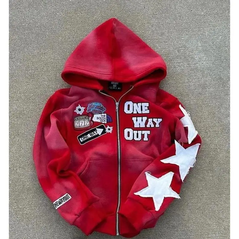 New retro punk oversized men hoodie sweatshirt Harajuku hip-hop high strt pattern zipper sweatshirt men and women Y2K Can be used with raincoat, Tops, Menswear