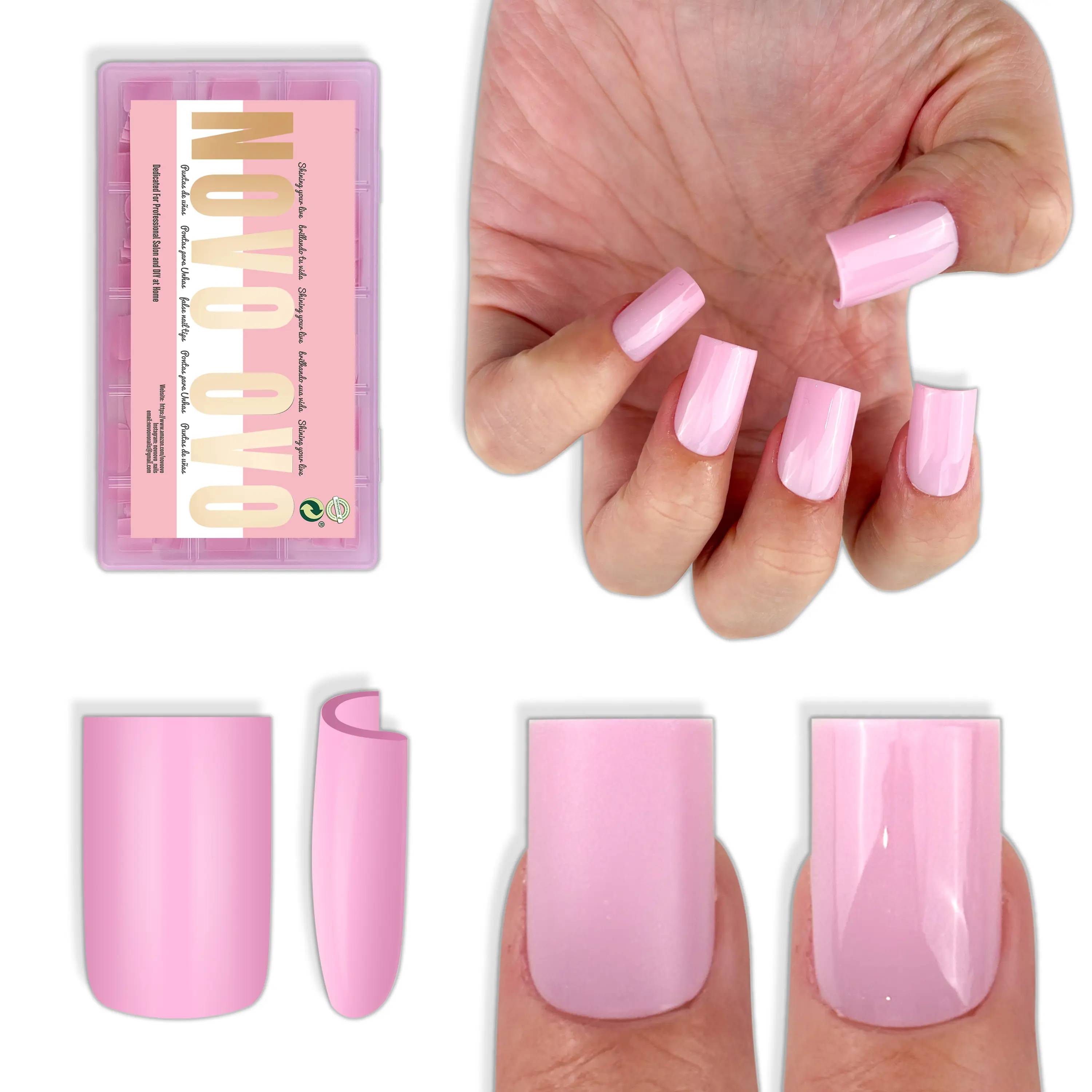 Short Sharp Square Nail Tips Pure Color Pink