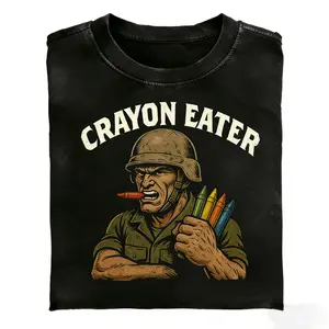 Crayon Eater Funny T-Shirt – Military Dark Humor Graphic Tee, Sarcastic Soldier Meme Shirt, Vintage War Cartoon Style, Offensive Joke Tee, Army Marine Humor Gift, Retro Tactical Comedy Shirt A304