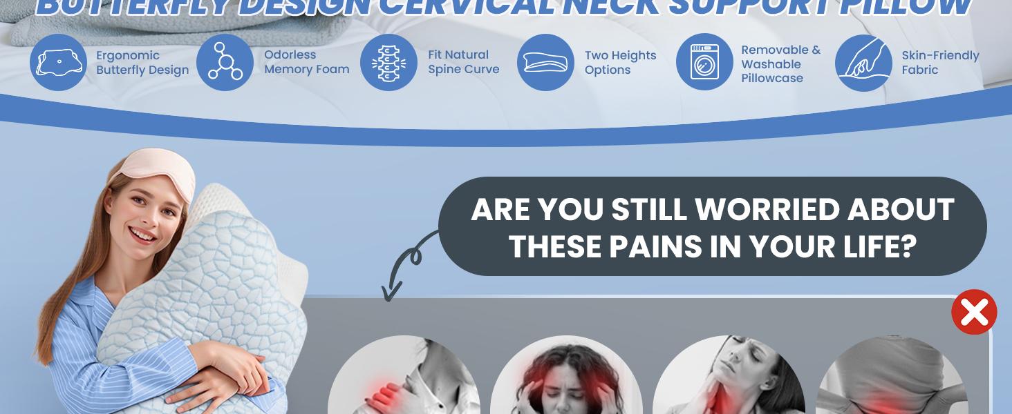 Benazcap Cervical Neck Pillow for Neck and Shoulder Odorless Memory Foam with Soft Silk Cover Ergonomic Orthopedic Support for Side Back & Stomach Sleepers White