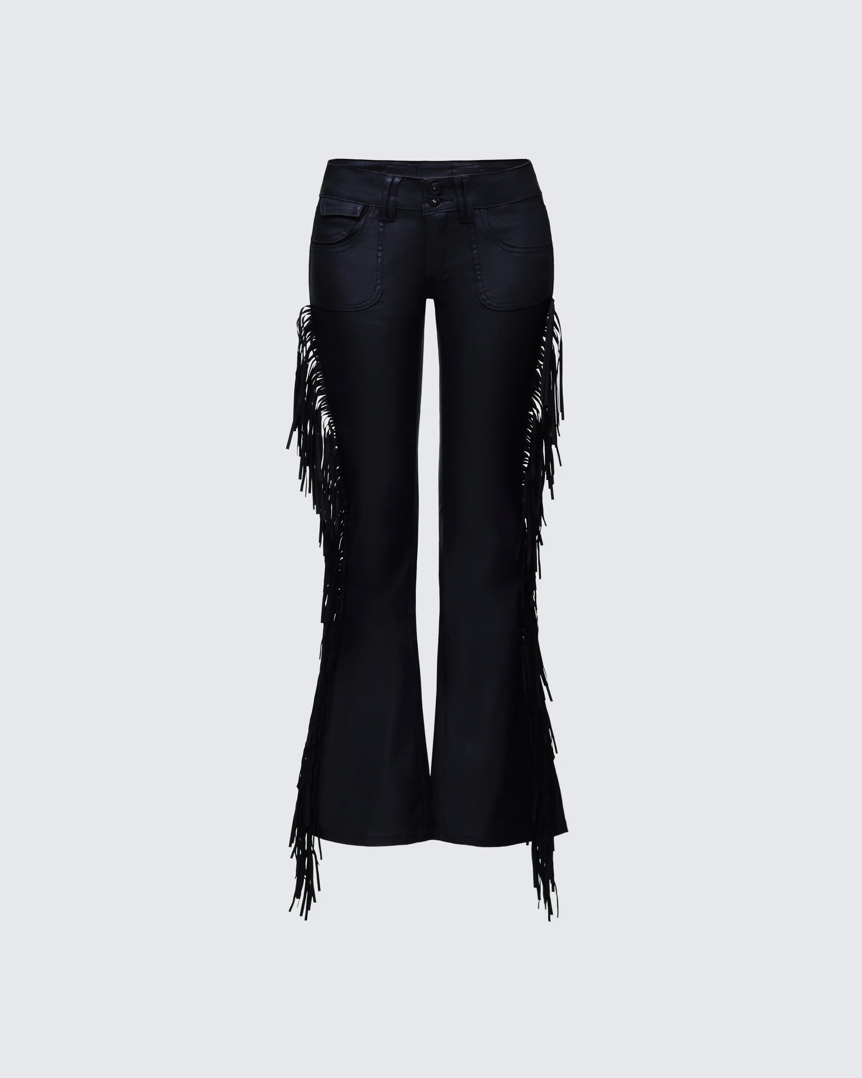 Women's Basic Delilah Black Denim Fringe Jeans, with Belt, Spandex Blend, Functional Pocket