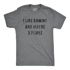 Mens I Like Gaming and Maybe 3 People T shirt Funny Video Gamer Gift Cool Gaming Mens Funny T Shirts Cool Vintage Fashion T-Shirt Gift Classic Menswear Introvert Apparel for Men Funny Gamer Short Sleeve Novelty Dark Grey