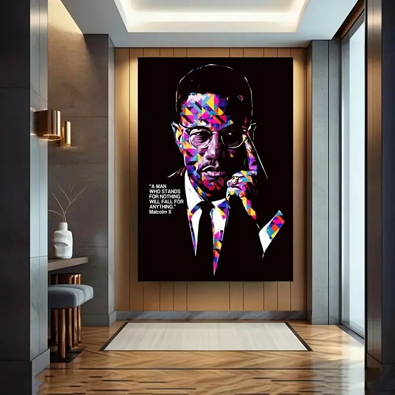 Malcolm X Inspirational Artistic Canvas Wall Art - Wooden Framed 20"x30" Multi-Size Prints Set, Vibrant Mosaic Painting, UV-Resistant Ink, Premium Eco-Friendly Canvas, Ready-to-Hang Living Room Hanging House Decor Gift, Home Inspo, All Seasons