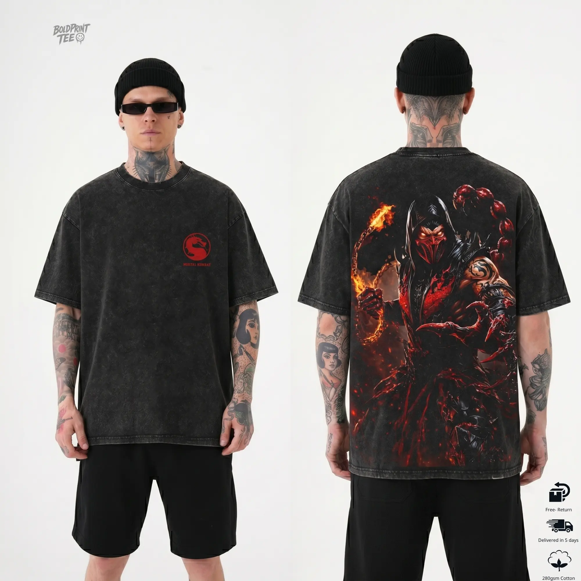 Scorpion gamer oversized t shirts, vintage y2k clothing graphic tees, mortal kombat men's t shirts, cool outfits guys gifts