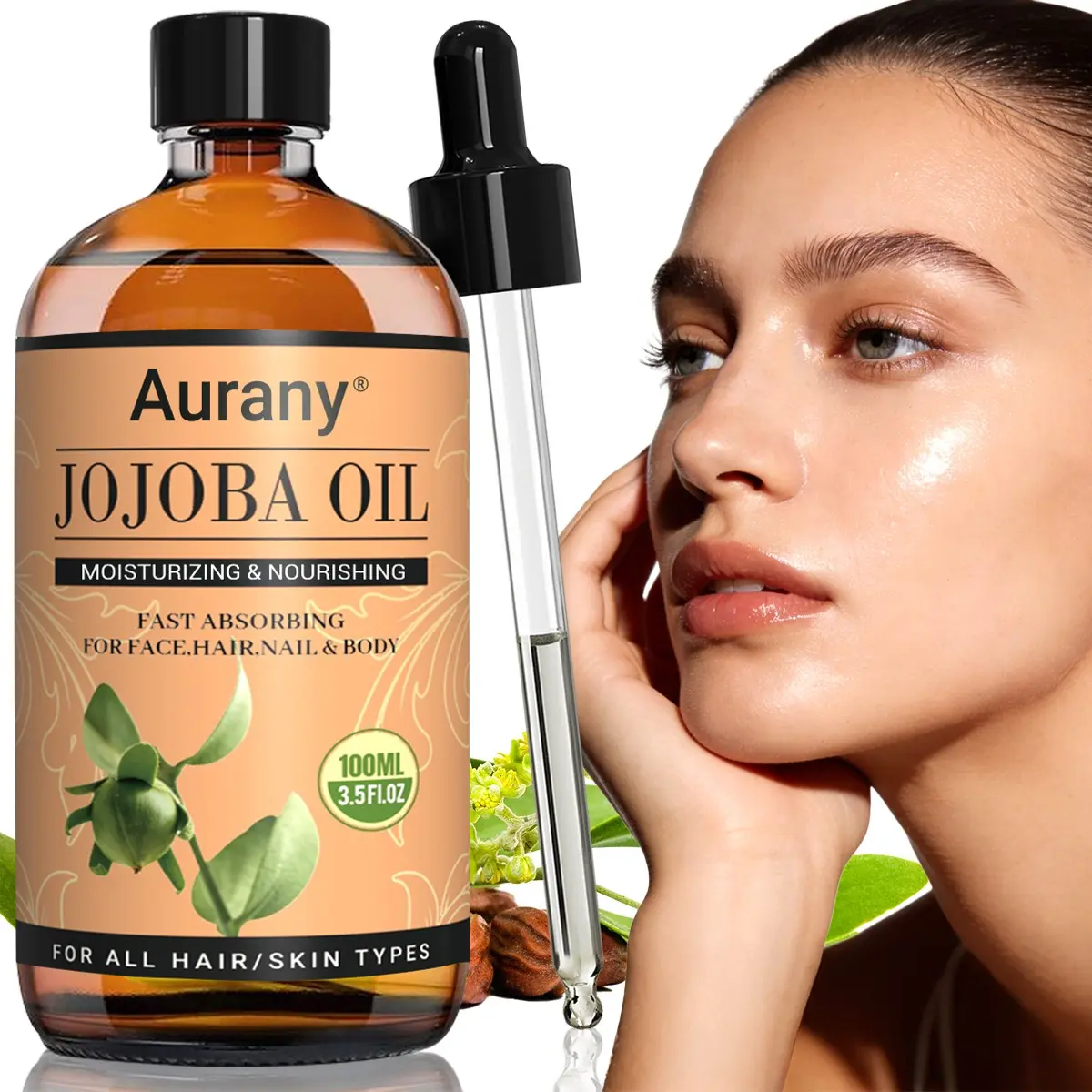 Jojoba Oil Essential Oil for Skin, Carrier Oil, Premium Nourishing Oils, Essential Oil Moisturizing and Relieve Dry Skin, Natural Cold Pressed Oil, Suitable For Face, Hair, Body, Essential Oils for Diffusers for Home-100ML
