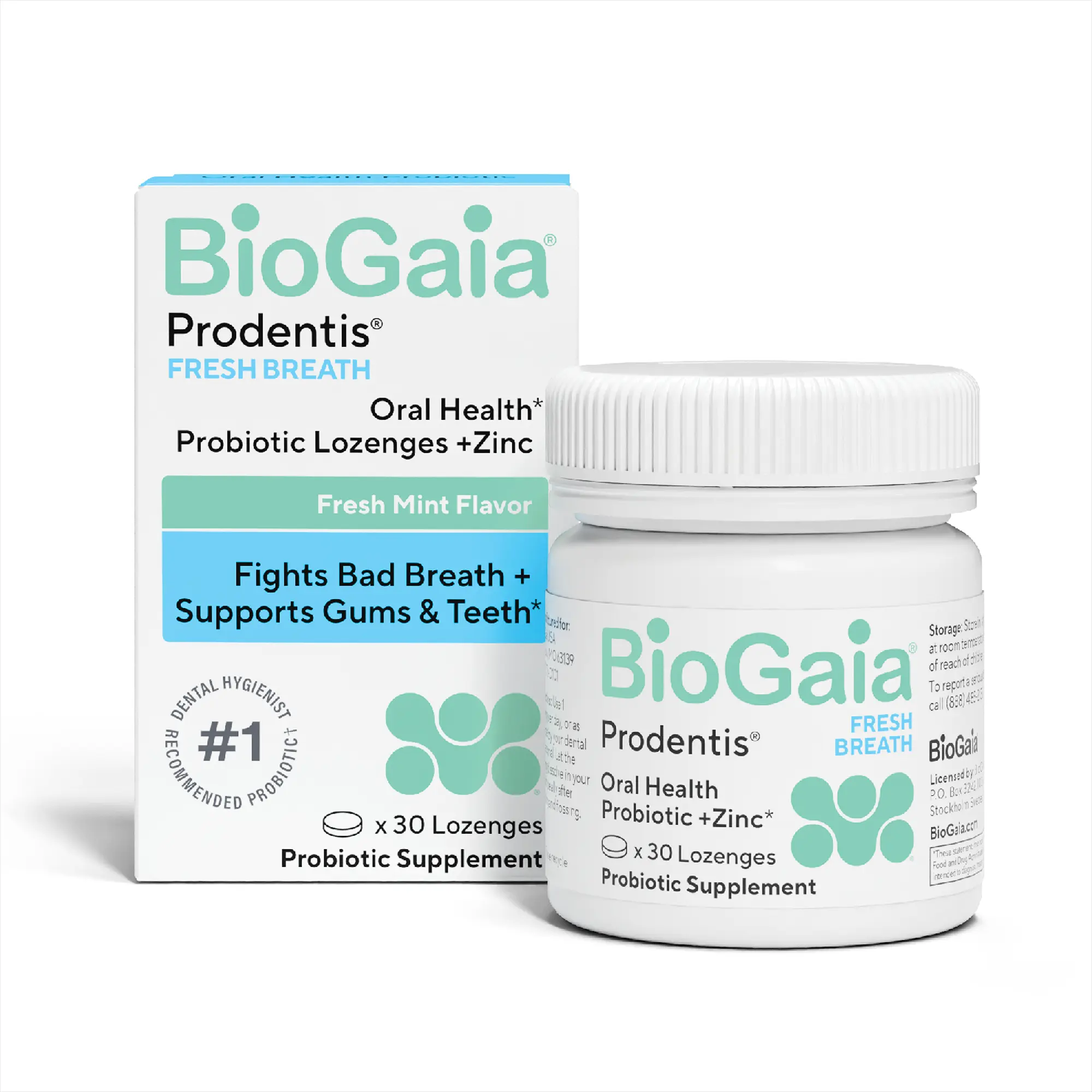 BioGaia Fresh Breath Oral Probiotics for Bad Breath & Halitosis | + Zinc to Neutralize Odors | Promotes Healthy Gums & Teeth | 30 Dental Probiotic Lozenges | Dental Hygienist-Recommended