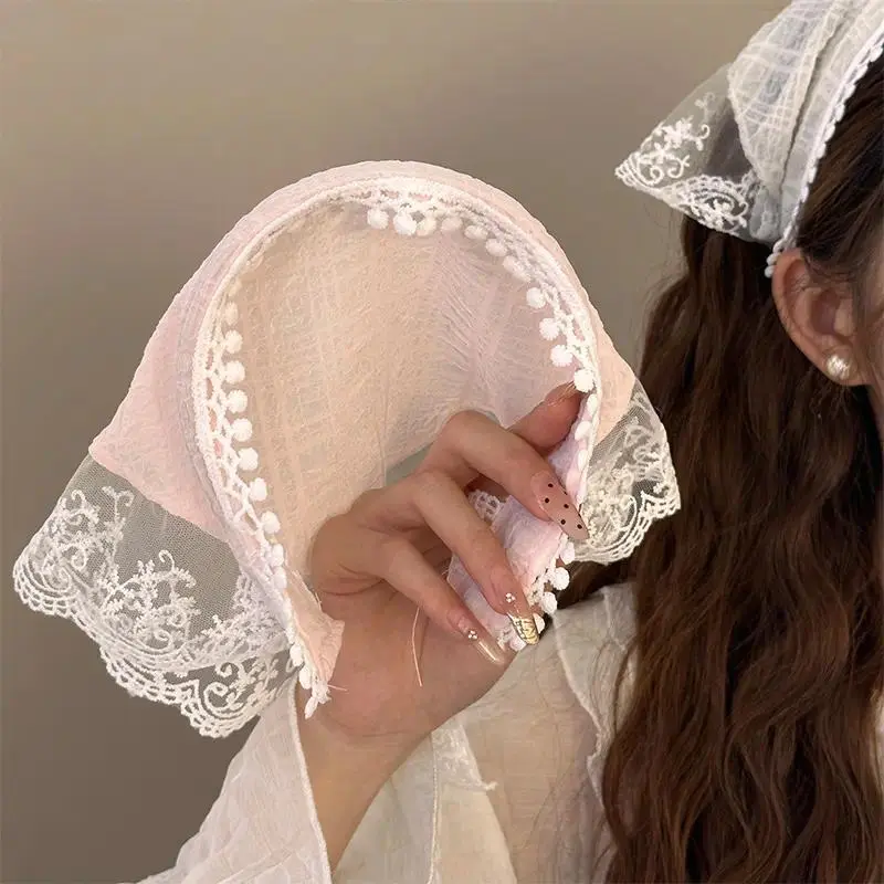 1 Piece, French Hair Band, Lace Triangle Scarf, Pastoral Elegant Hair Band, Triangle Shawl, Lace Edge Hair Accessories