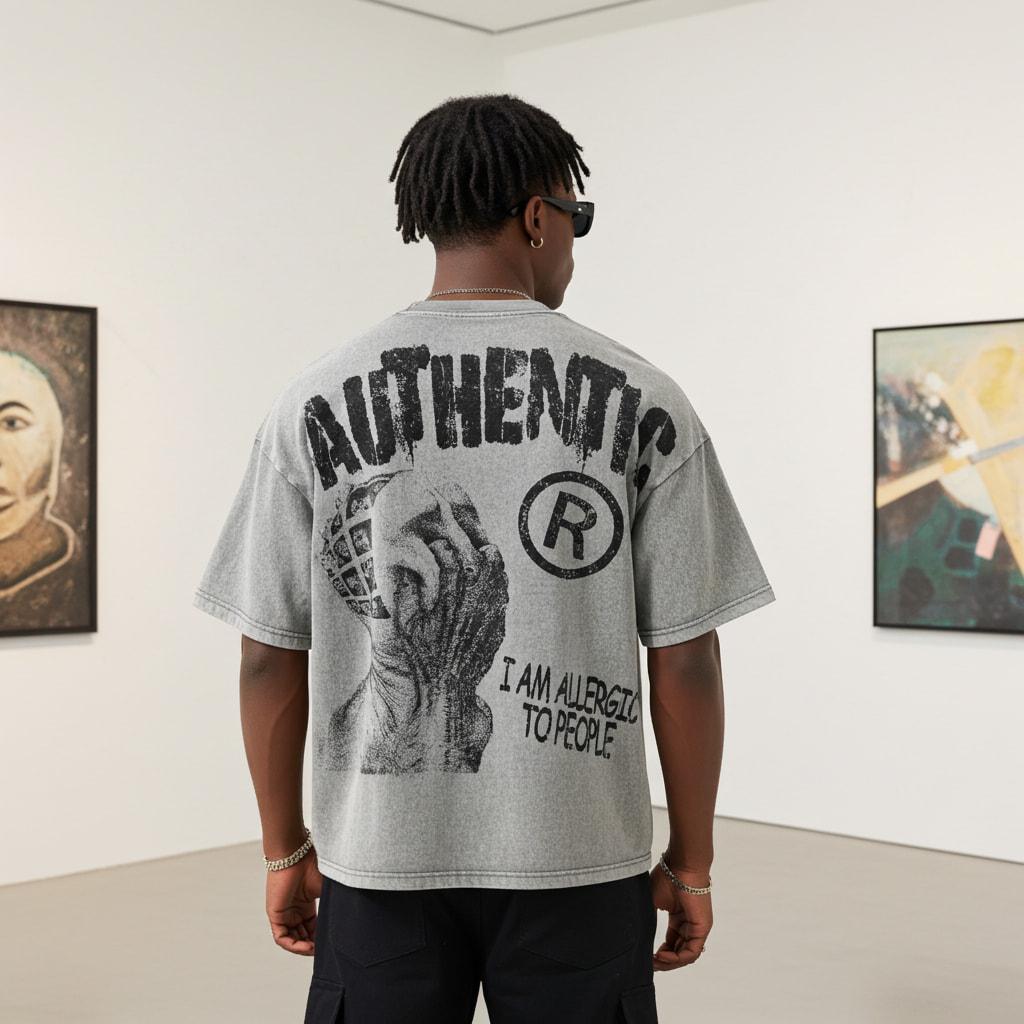 Sopula Studio Men Vintage I Am Allergic To People Graphic Acid Wash Casual Streetwear gray Tshirt SpringStatements