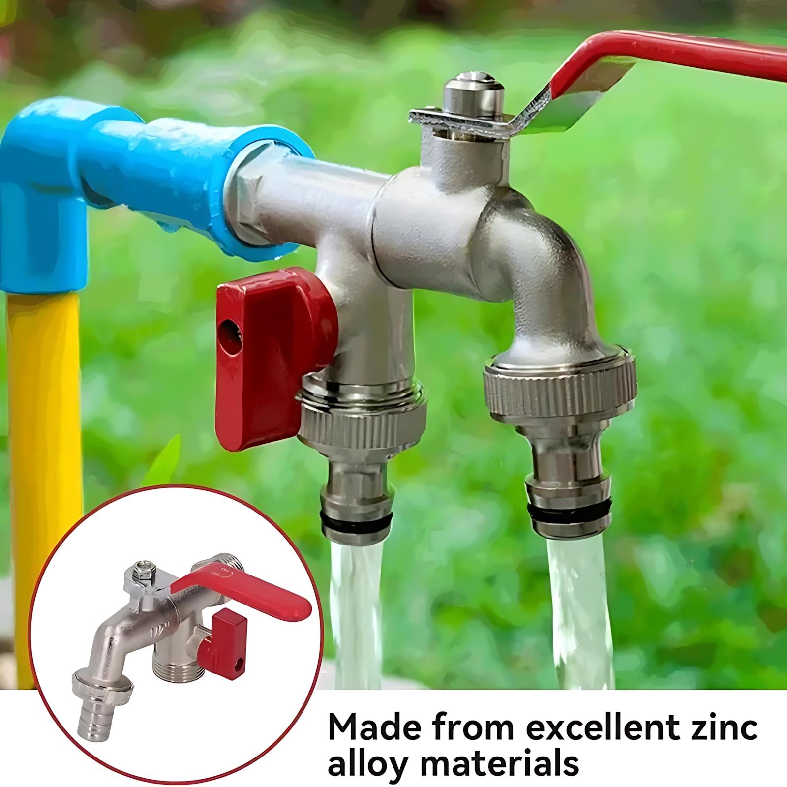 Stainless Steel Garden Hose Faucet Dual Outlet Outdoor Tap with Universal Thread Fits Sprinklers Nozzles and All Garden Equipment Watering Tools