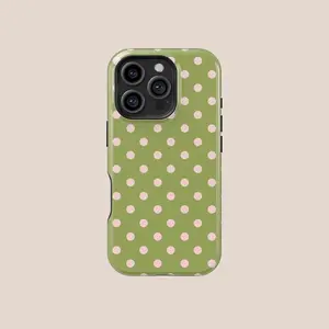 Olive Green with Pink Polka Dots Phone Case - Phone Case for Iphone & Samsung |     Aesthetic Style