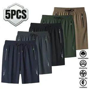 Summer shorts, men's new casual ice silk pants, five quarter pants, plus size, thin fit, loose fit, sports pants, trendy flow, dry pants, beach pants Breathable