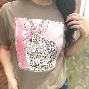 Leopard Bow Bunny Graphic T-shirt