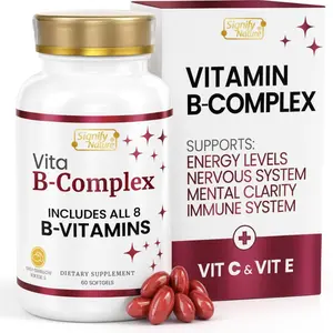 SIGNIFY NATURE VitaBComplex with Vitamin C and E, B Complex Vitamins for Women & Men, BComplex Supplements, VIT B1, B2, B3, B5, B6, B8, B9, B12, Super B Softgels - 60 CT