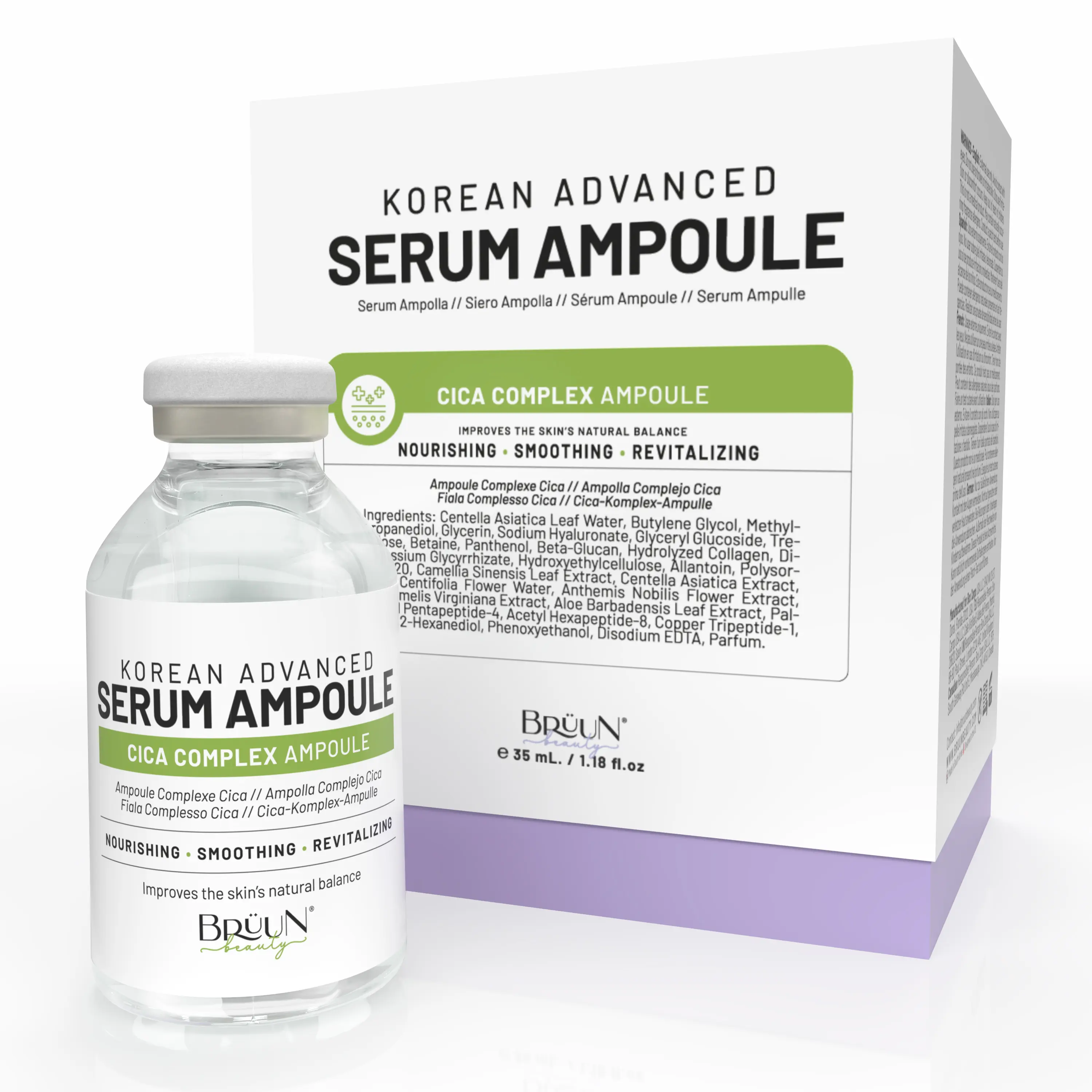 BRÜUN CICA Revival Complex Serum Ampoule – Micro Needling Centella Asiatica Korean Serum Booster for Face and Body to Use with and without Derma Pen Microneedling Skin Care Serum 1.18 fl.oz Microneedle Liquid Skin Serum Anti-Aging Serum
