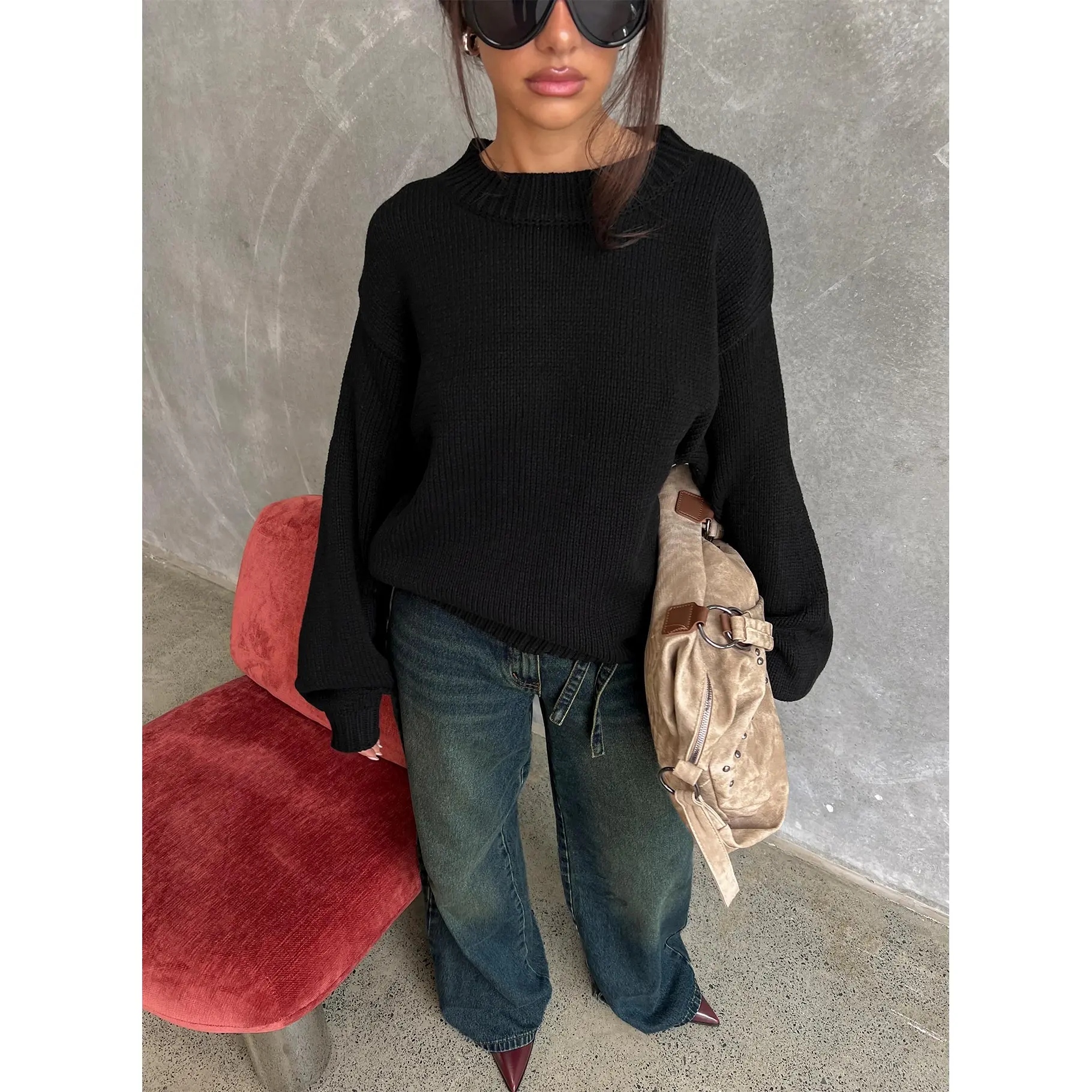 Harmony Balloon Sleeve Knit Sweater Black