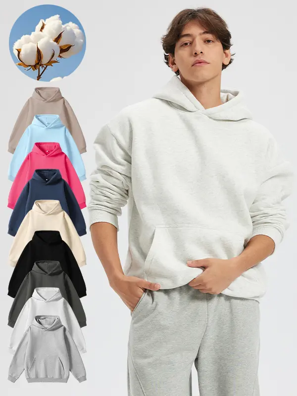 Men's Basic Long Sleeve Cotton Pullover Hoodie - Solid Colors, Casual Tops, Soft, Cozy, Ideal for Daily Wear, Relaxation