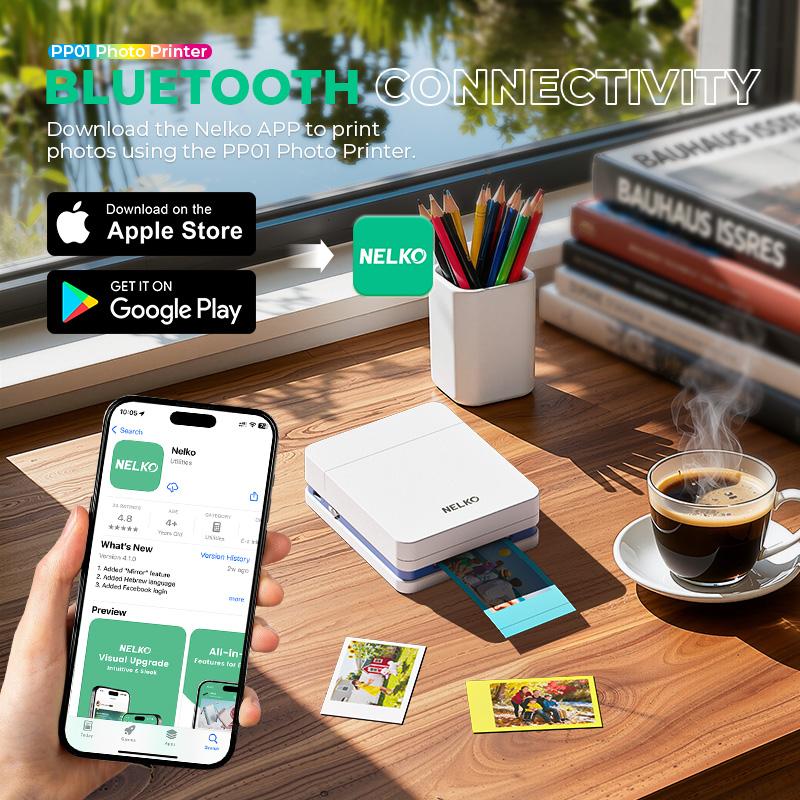 PP01 Portable Mini Color Wireless Mobile Printer, Instant Smartphone Photo Printer, Sticky-Back Photos, Bluetooth Compatible with iOS & Android Devices, Fun Editing App, Perfect Gift For Valentine's Day, Mothersdaygift outdoorfun #SummerVibes