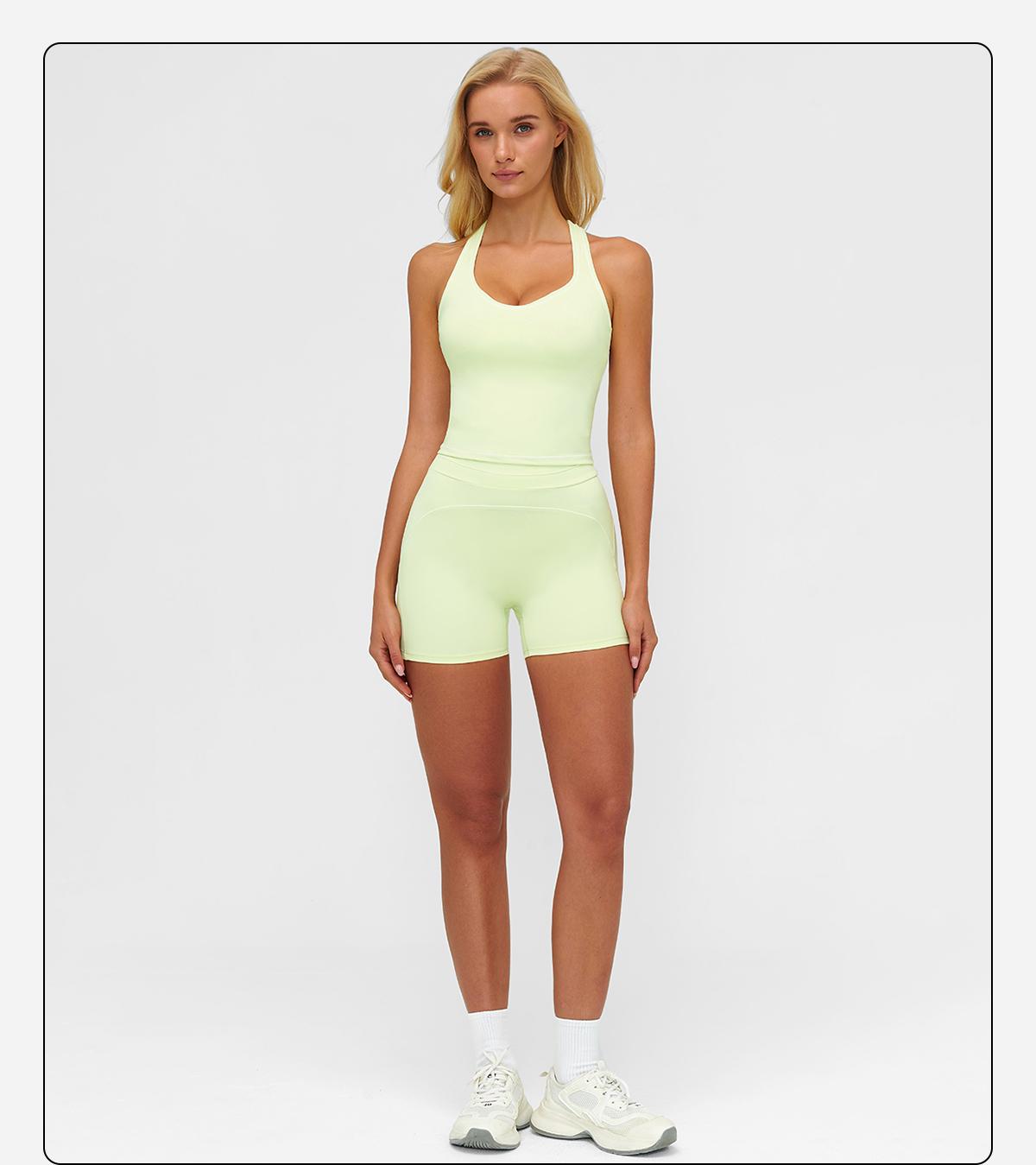 MFVIM Women's Solid Crop Sports Bra & High Waist Gym Shorts Tracksuit Set, High Stretch Casual Breathable Comfortable Quick Drying Spaghetti Strap Backless Sports Bra & Drawstring Waist Skinny Shorts for Yoga Gym Workout, Ladies Sportswear for All Seasons